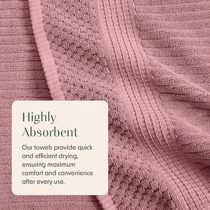 Springtree Home 100% Cotton Bath Towel Set of 4 | Super Soft & Absorbent with Quick-Dry Fibers | 4 Bath Towels | Textured and Durable Cotton | Krista Collection - Bridal Rose
