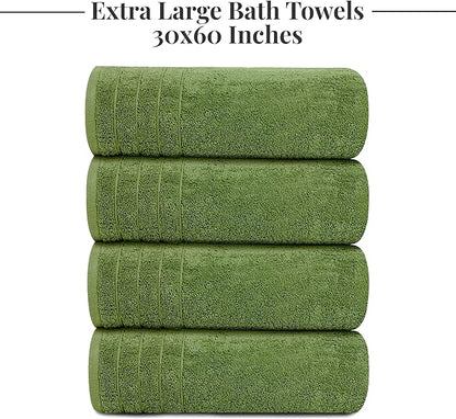 Tens Towels Pack of 4 Extra Large Bath Towels 30 x 60 Inches, 100% Cotton, Larger & Lighter Weight, Quicker to Dry, Super Soft and Absorbent, Perfect for Bathroom, Green