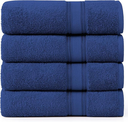 LANE LINEN 100% Cotton 4 Pack Bath Sheets Set (35"x66") - Zero Twist Cotton Extra Large Bath Towels Set - Quick Dry, Soft & Absorbent Oversized Towel Sets - Dorm Essentials for Boys - Navy Blue