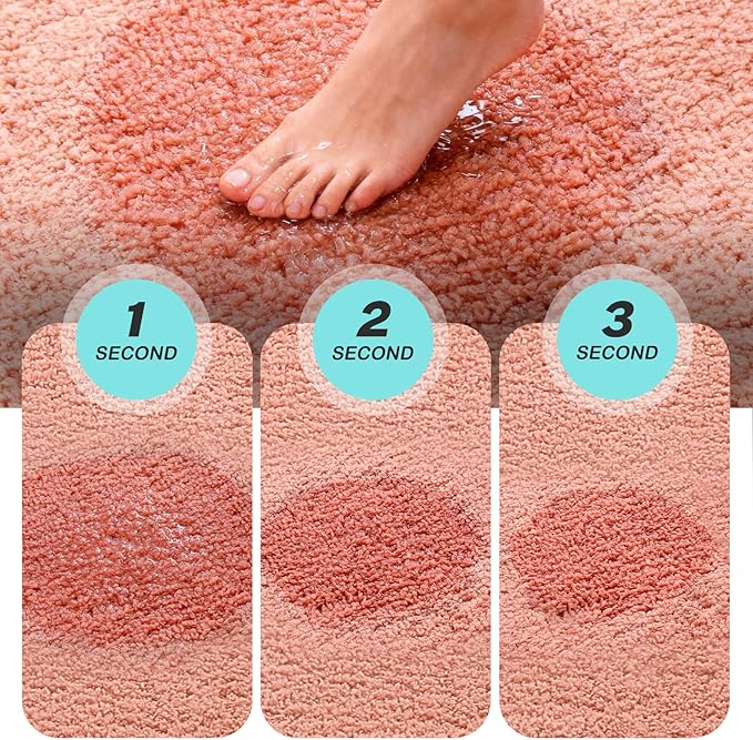 Kmson Bathroom Rugs Mat, 20"x32" Ultra Soft Washable Shaggy Chenille Bath Rugs, Non-Slip Fluffy Thick Water Absorbent Microfiber Mat for Bathtub, Sink and Shower, Pink