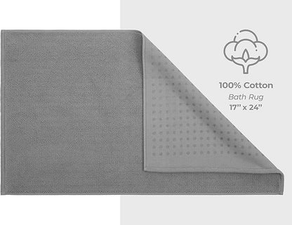 American Soft Linen Bath Rug, 17 in 24 in 100% Cotton Bath Mats Rugs for Bathroom, Slip Reducer Washable Shaggy Form Area Rugs, Light Grey Bath Rug