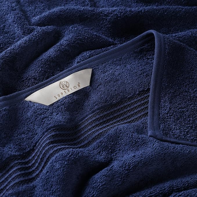 Superior Egyptian Cotton Bath Towel Set, Home Bathroom Towels, Master, Guest Bath, Decor Essentials, Quick Dry, Absorbent, Large Body Towels, Spa, Hotel, Resort, Adult, Kids, Set of 2, Navy Blue