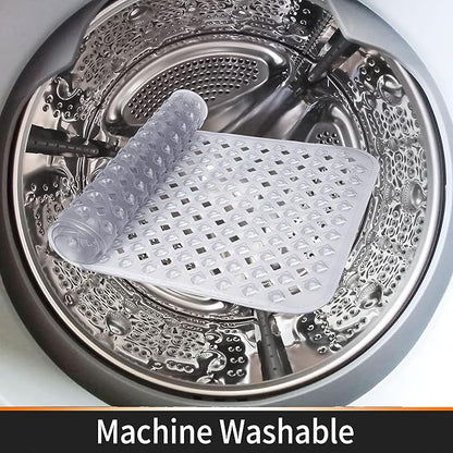 Yimobra Square Shower Mat Non Slip, Super Strong Suction Cups, 21"x21" Bath Tub Mat with Drain Holes, Machine Washable Fast Draining Bath Mats, Bathroom Essentials,Clear Gray