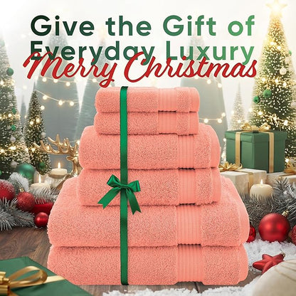 American Veteran Towel, 100% Cotton Turkish 6 Piece Towel Set, Luxury Towels Set of 6 for Bathroom Essentials, 2 Bath Towels 2 Hand Towels 2 Washcloths, Coral