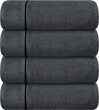 MyOwn Ultra Soft 4 Pack Oversized Bath Towel Set 27x54 inches, 100% Cotton Bath Towels, Highly Absorbant Compact Quickdry & Lightweight Towel, Ideal for Gym Travel Camp Pool - Charcoal Grey