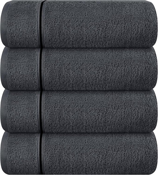 MyOwn Ultra Soft 4 Pack Oversized Bath Towel Set 27x54 inches, 100% Cotton Bath Towels, Highly Absorbant Compact Quickdry & Lightweight Towel, Ideal for Gym Travel Camp Pool - Charcoal Grey