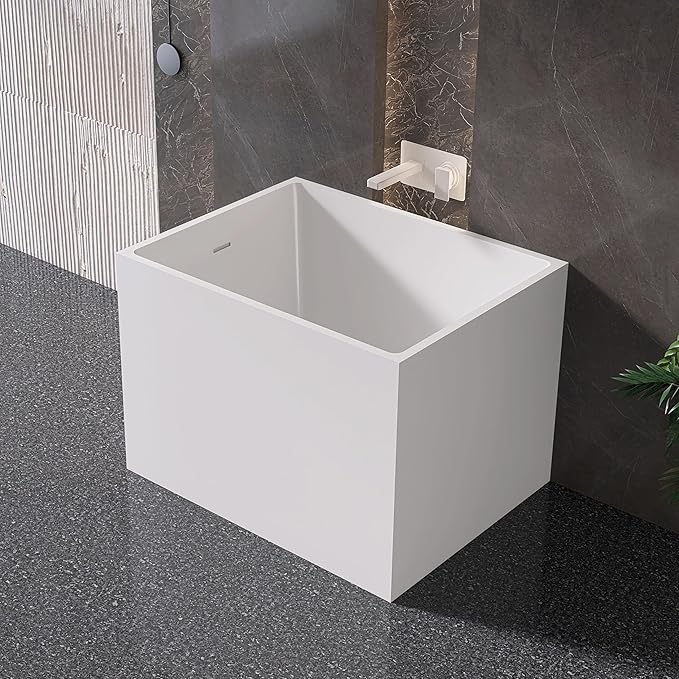 35" Acrylic Freestanding Bathtubs, Stand Alone Tub, Japanese Soaking Tub for Bathroom, Integrated Overflow and Drain, cUPC Certified, Gloss White
