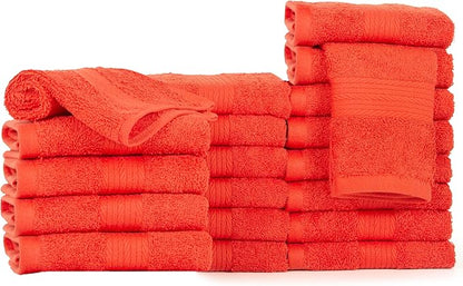 Ample Decor Wash Cloths Pack of 20, Oeko Tex Certified 600 GSM 100% Cotton Soft Absorbent, Premium Quality Durable Machine Washable, Ideal for Bathroom, Pool, Hotel, Spa – Orange