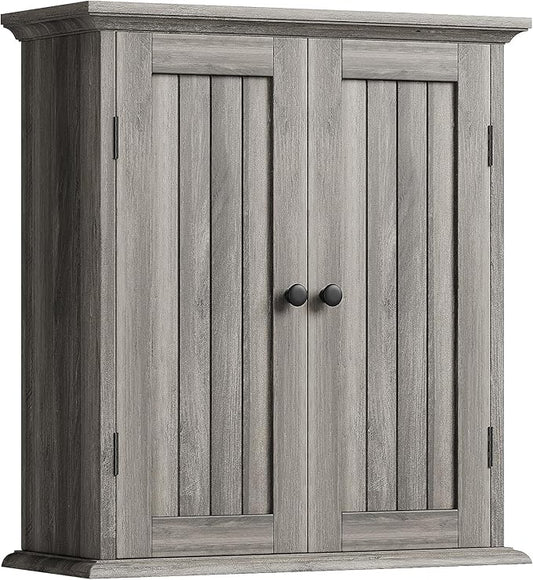 ChooChoo Bathroom Wall Cabinet, Over The Toilet Space Saver Storage Cabinet, Farmhouse Medicine Cabinet with 2 Doors and Adjustable Shelves, Cupboard, Retro Grey