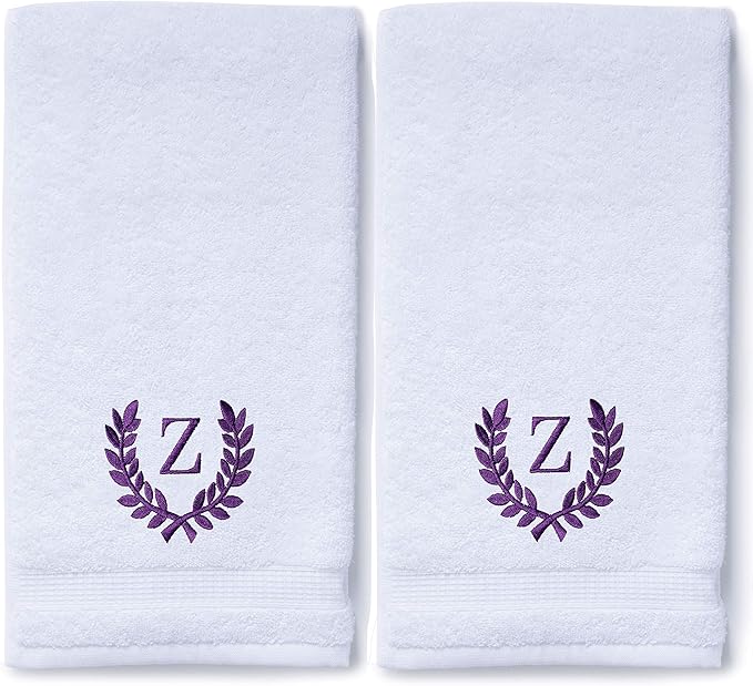 Decorative and Monogrammed Hand Towels for Bathroom Kitchen Makeup | Personalized Gift for Wedding-Bridal | Roman Font Custom Luxury Turkish Towel | Spa Collection, Oversized, 16 X 30 Inch, Set of 2