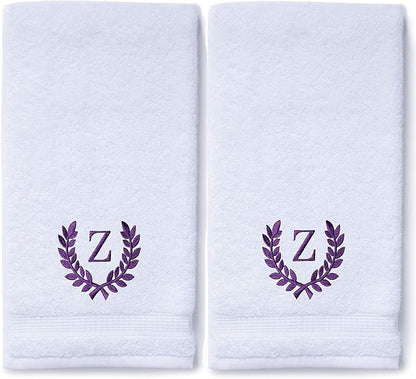Decorative and Monogrammed Hand Towels for Bathroom Kitchen Makeup | Personalized Gift for Wedding-Bridal | Roman Font Custom Luxury Turkish Towel | Spa Collection, Oversized, 16 X 30 Inch, Set of 2