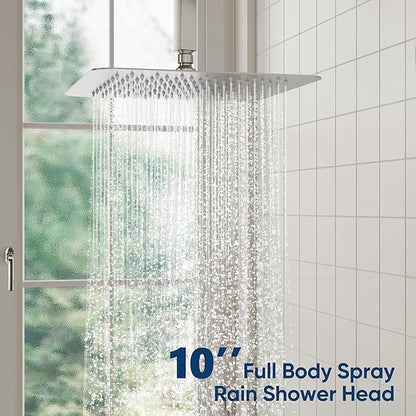 ESNBIA Ceiling Shower System, All Metal Shower Faucet set with Pressure Balance Valve,10 Inches Rain Shower Head with Handheld Spray Combo, Brushed Nickel