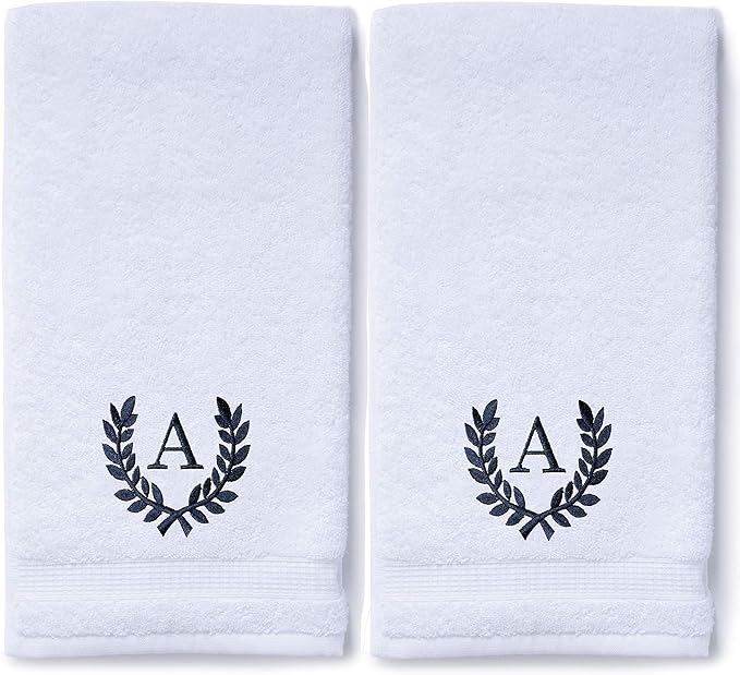 Decorative and Monogrammed Hand Towels for Bathroom Kitchen Makeup | Personalized Gift for Wedding-Bridal | Roman Font Custom Luxury Turkish Towel | Spa Collection, Oversized, 16 X 30 Inch, Set of 2