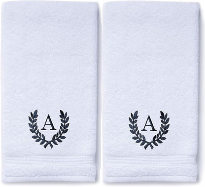 Decorative and Monogrammed Hand Towels for Bathroom Kitchen Makeup | Personalized Gift for Wedding-Bridal | Roman Font Custom Luxury Turkish Towel | Spa Collection, Oversized, 16 X 30 Inch, Set of 2