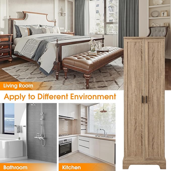 Favfurish 71" Tall Bathroom Storage Cabinet with Doors,Modern Linen Cabinets w/Adjustable Shelves & Anti-Tipping Device,Easy Assembly,Freestanding Organizer for Dining Room,Kitchen,Office,Brown