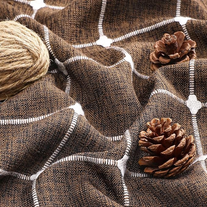 MitoVilla Brown 72 x 78 Farmhouse Shower Curtain, Boho 78 inch Long Polyester Linen Tassel Fabric Shower Curtain Set for Chic Cottagecore French Rustic Bathroom Decor