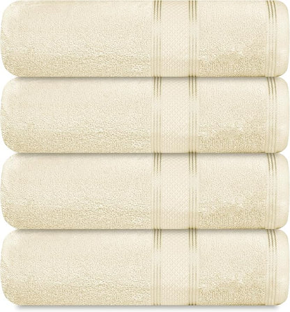 Casa Lino Linen Brown Bath Towels Set of 4 (54" x 27") - Large Bathroom Towel Set - 100% Cotton Towels for Bathroom - Highly Absorbent & Quick Dry Bath Towel Multipack - New Apartment Essentials