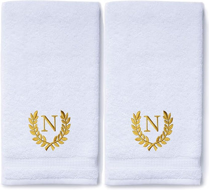 Decorative and Monogrammed Hand Towels for Bathroom Kitchen Makeup | Personalized Gift for Wedding-Bridal | Roman Font Custom Luxury Turkish Towel | Spa Collection, Oversized, 16 X 30 Inch, Set of 2