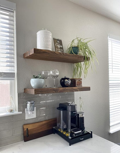 joelsantiques 30 Inch Floating Shelves for Wall - 30x10x2 in - Made of Natural Wood - Easy Install - Heavy Duty Rustic Book Shelves - Perfect for Bathroom, Kitchen, Living Room, Bar - Medium Brown