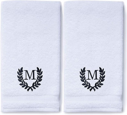 Decorative and Monogrammed Hand Towels for Bathroom Kitchen Makeup | Personalized Gift for Wedding-Bridal | Roman Font Custom Luxury Turkish Towel | Spa Collection, Oversized, 16 X 30 Inch, Set of 2