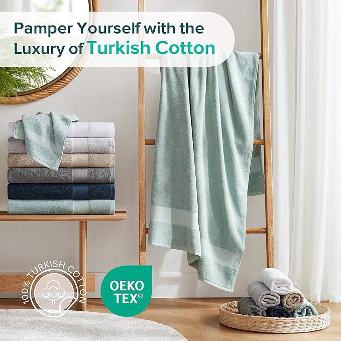 Comfort Spaces Turkish Bath Towel Set of 4 Piece 27x54 Medium 100% Cotton Towels Highly Absorbent Soft Quick Dry Shower for Bathroom Spa Seafoam Green