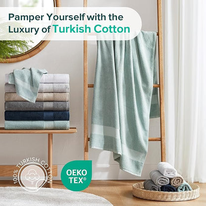 Comfort Spaces Turkish Bath Towel Set of 4 Piece 27x54 Medium 100% Cotton Towels Highly Absorbent Soft Quick Dry Shower for Bathroom Spa Seafoam Green