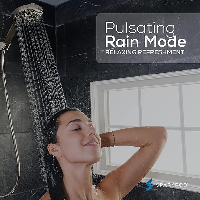 SparkPod 10-Mode Handheld Shower Head with Hose - 5" High Pressure Shower Head Set with Touch-to-Clean Nozzles, Built-In Power Jet, Stainless Steel 6ft Hose & Bracket (Brushed Nickel)