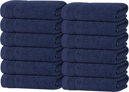 Tens Towels Pack of 12 Washcloths, 12 x 12 Inches, Lighter Weight, Quick to Dry, Super Soft & Absorbent, Gentle Face Towels, Hotel Quality, Perfect for Bathroom, Gym, Spa (Navy, 12 Pack)