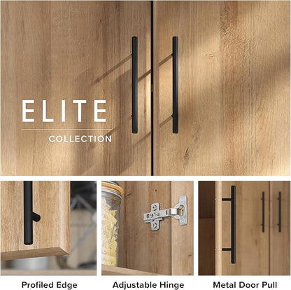 Prepac Elite Tall Garage Storage Cabinet & Pantry Storage Cupboard, 2-Door Freestanding Bathroom or Pantry Cabinet with Adjustable Shelves, 16" D x 32" W x 65" H, Oak