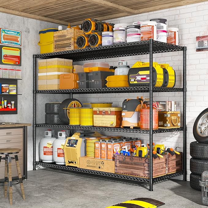 2500 LBS Shelf Storage Shelves 68.1" W Wire Shelving Unit, Garage Shelving Heavy Duty, Adjustable Metal Shelving for Garage, Pantry, Kitchen, Basement, Business 68.1" W x 20.9" D x 70.9" H