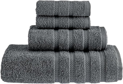 HALLEY Turkish Towels Set (4 Pieces) 650 GSM Highly Absorbent Super Soft 100% Cotton - 1 Bath Towel 1 Hand Towel 2 Washcloths (Darkgray)