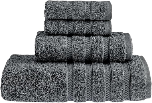 HALLEY Turkish Towels Set (4 Pieces) 650 GSM Highly Absorbent Super Soft 100% Cotton - 1 Bath Towel 1 Hand Towel 2 Washcloths (Darkgray)