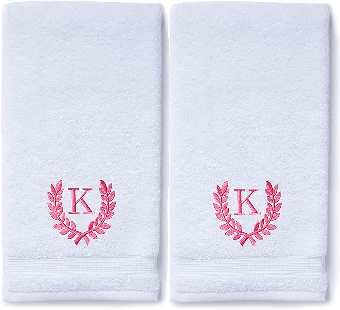 Decorative and Monogrammed Hand Towels for Bathroom Kitchen Makeup | Personalized Gift for Wedding-Bridal | Roman Font Custom Luxury Turkish Towel | Spa Collection, Oversized, 16 X 30 Inch, Set of 2