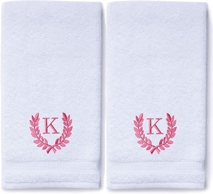 Decorative and Monogrammed Hand Towels for Bathroom Kitchen Makeup | Personalized Gift for Wedding-Bridal | Roman Font Custom Luxury Turkish Towel | Spa Collection, Oversized, 16 X 30 Inch, Set of 2