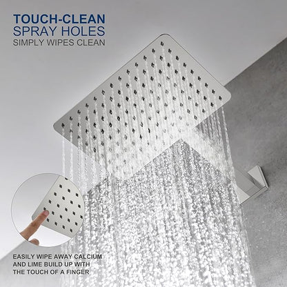 KENES Brushed Nickel Tub Shower Faucet Set Complete, Tub and Shower Trim Kit with 10-Inch Rain Shower Head, Square Shower System, KE-6024A (Shower Valve Included)
