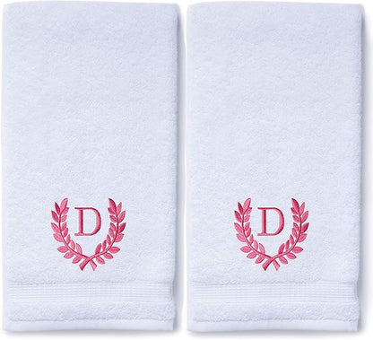 Decorative and Monogrammed Hand Towels for Bathroom Kitchen Makeup | Personalized Gift for Wedding-Bridal | Roman Font Custom Luxury Turkish Towel | Spa Collection, Oversized, 16 X 30 Inch, Set of 2