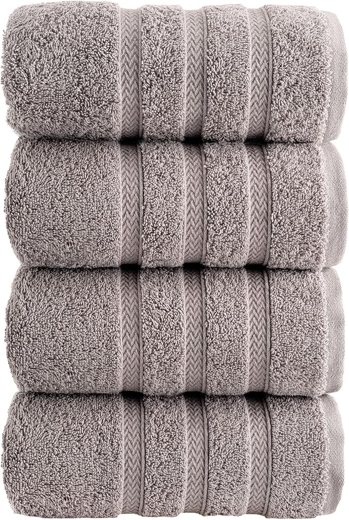 HALLEY Turkish 4 Pack Premium Hand Towels (4 Pieces) 650 GSM Highly Absorbent Super Soft 100% Cotton - 4 Hand Towels (Gray)