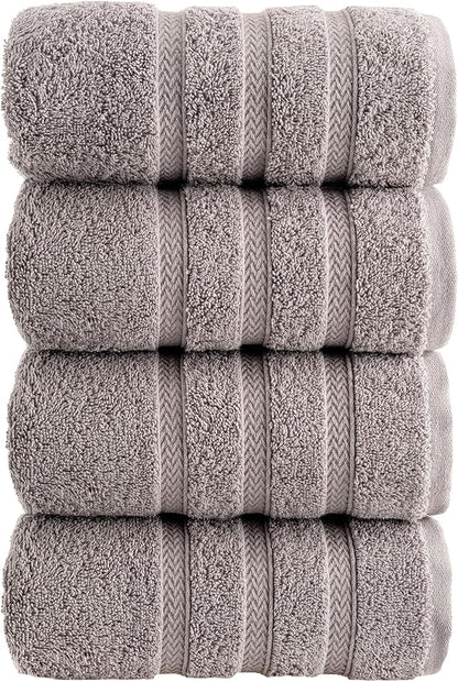 HALLEY Turkish 4 Pack Premium Hand Towels (4 Pieces) 650 GSM Highly Absorbent Super Soft 100% Cotton - 4 Hand Towels (Gray)