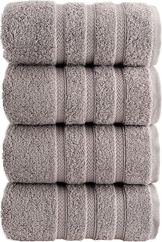 HALLEY Turkish 4 Pack Premium Hand Towels (4 Pieces) 650 GSM Highly Absorbent Super Soft 100% Cotton - 4 Hand Towels (Gray)