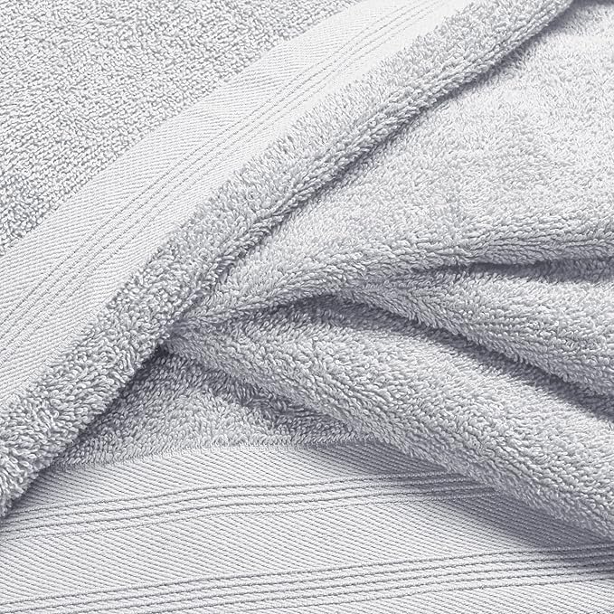 Ultra Soft 6 Pack Cotton Towel Set, Contains 2 Bath Towels 28x55 inch, 2 Hand Towels 16x24 inch & 2 Wash Coths 12x12 inch, Ideal Everyday use, Compact & Lightweight - Light Grey
