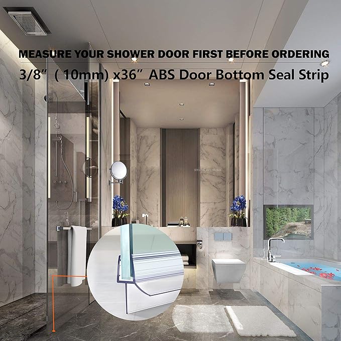 Frameless Ultra Clear Shower Door Bottom Seal 3/8"(10mm) Thick 36"(914mm) Long 2 Pack,Soft Bathroom Door Sweep Rubber Clip,Glass Shower Door Seal Strip Stop Shower Leaks,Fit for Doors Windows