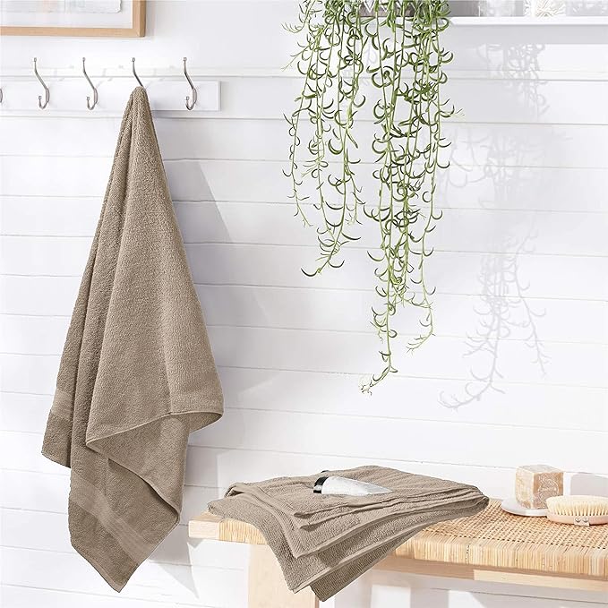 GLAMBURG Premium Cotton 4 Pack Bath Towel Set - 100% Pure Cotton - 4 Bath Towels 27x54 - Ideal for Everyday use - Ultra Soft & Highly Absorbent - Tan
