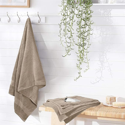 GLAMBURG Premium Cotton 4 Pack Bath Towel Set - 100% Pure Cotton - 4 Bath Towels 27x54 - Ideal for Everyday use - Ultra Soft & Highly Absorbent - Tan