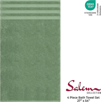 American Soft Linen Salem 100% Cotton Turkish 4 Piece Bath Towels for Bathroom, 600 GSM Soft Absorbent Quick Dry Bath Towel Set, Sage Green