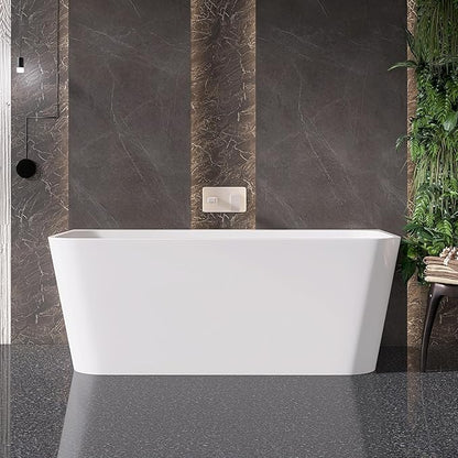 59" Acrylic Back-to-Wall Bathtub,Freestanding Bathtubs, Stand Alone Tub, Soaking Tubs for Bathroom, Integrated Overflow and Drain, cUPC Certified, Gloss White