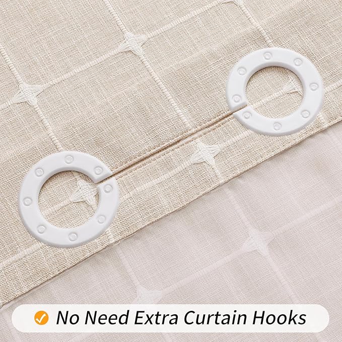 MitoVilla No Hooks Required Farmhouse Shower Curtain with Snap-in Liner - with Window & Magnets, Boho Cotton Linen Fabric Shower Curtains with Tassels for Rustic Bathroom Decor, Beige/Cream, 72 x 74