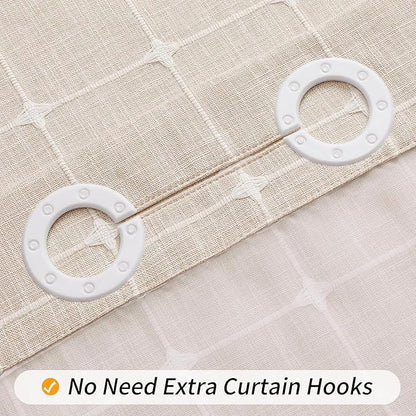 MitoVilla No Hooks Required Farmhouse Shower Curtain with Snap-in Liner - with Window & Magnets, Boho Cotton Linen Fabric Shower Curtains with Tassels for Rustic Bathroom Decor, Beige/Cream, 72 x 74