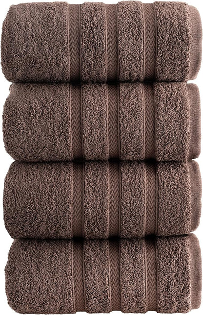 HALLEY Turkish 4 Pack Premium Hand Towels (4 Pieces) 650 GSM Highly Absorbent Super Soft 100% Cotton - 4 Hand Towels (Brown)