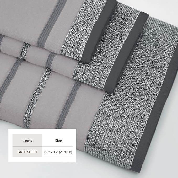 Great Bay Home Decorative Oversized Bath Sheet Set - Luxury Cotton 2 Pack 68x35 Extra Large Towels - Luxurious, Ultra-Soft, Durable Towels for Bathroom Decor (Grey)