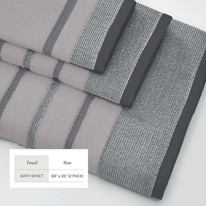 Great Bay Home Decorative Oversized Bath Sheet Set - Luxury Cotton 2 Pack 68x35 Extra Large Towels - Luxurious, Ultra-Soft, Durable Towels for Bathroom Decor (Grey)